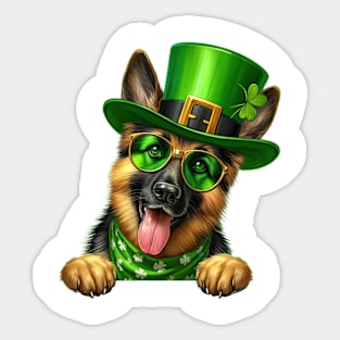 St Patricks Day Peeking German Shepherd Dog Sticker